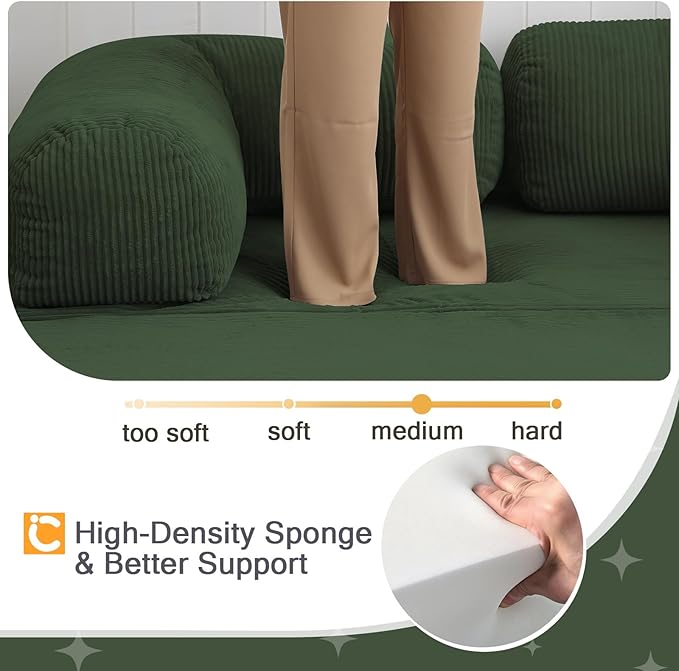 COMAX 4‑in‑1 Futon Sofa Bed Queen – Floor Foldable Convertible Sofa Couch with L‑Shaped Armrests, Removable Cover, Green Convertible Guest Bed | Space‑Saving Fold‑Out Mattress Lounge for Living Room