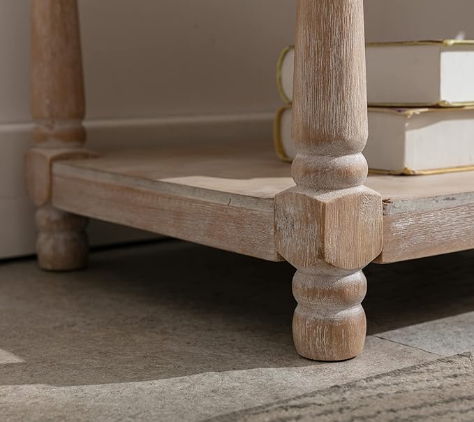 DUOMAY Farmhouse Tufted Storage Ottoman Bench with Shelf, 31.5" Width Linen Upholstered Entryway Shoe Ottoman Foot Stool for Bedroom Living Room Dining Room, Beige