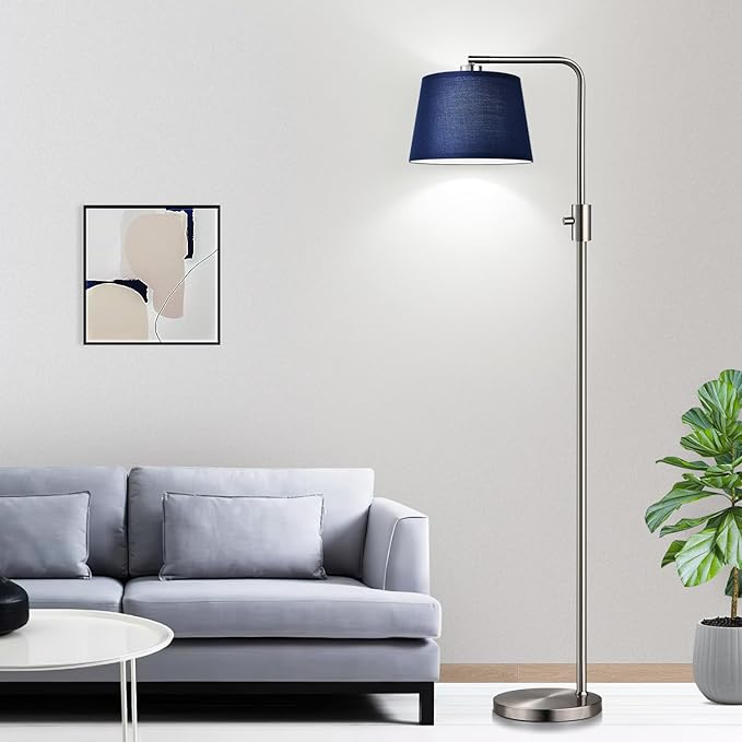 Nintiue Dimmable Floor Lamp, 1000 Lumens LED Edison Bulb Included, Brushed Nickel Arc Standing Tall Floor Lamp with Blue Shade for Living Room Bedroom Office Dining Room