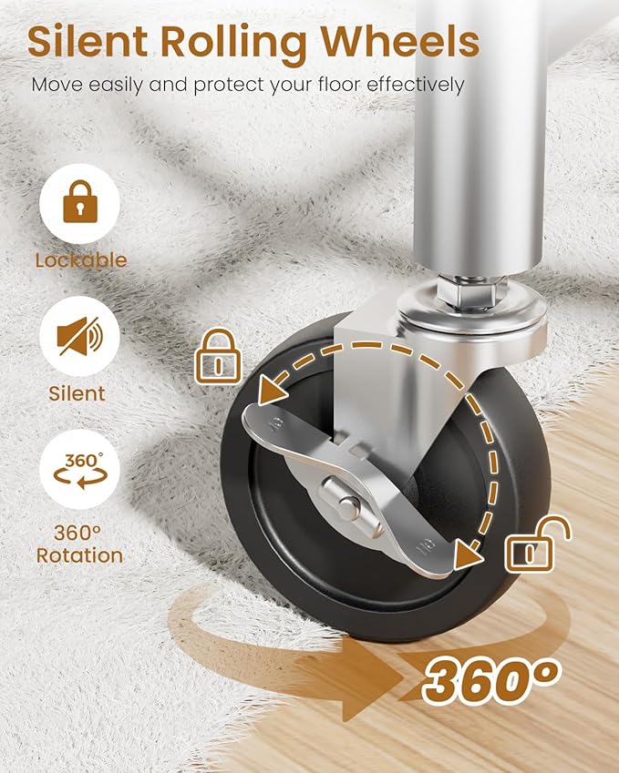 Heavy Duty Garment Rack, Metal Clothes Rack Load 450 LBS, Rolling Clothing Racks for Hanging Clothes with Lockable Wheels, Wardrobe Closet Coat Racks for Bedroom, Silver