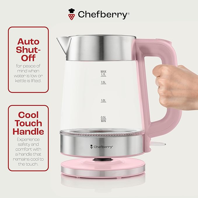Electric Kettle for Boiling Hot Tea & Water | 1.8L Stainless Steel Borosilicate Glass Boiler With No Plastic, Automatic Shutoff, BPA Free, Fast Heating Technology
