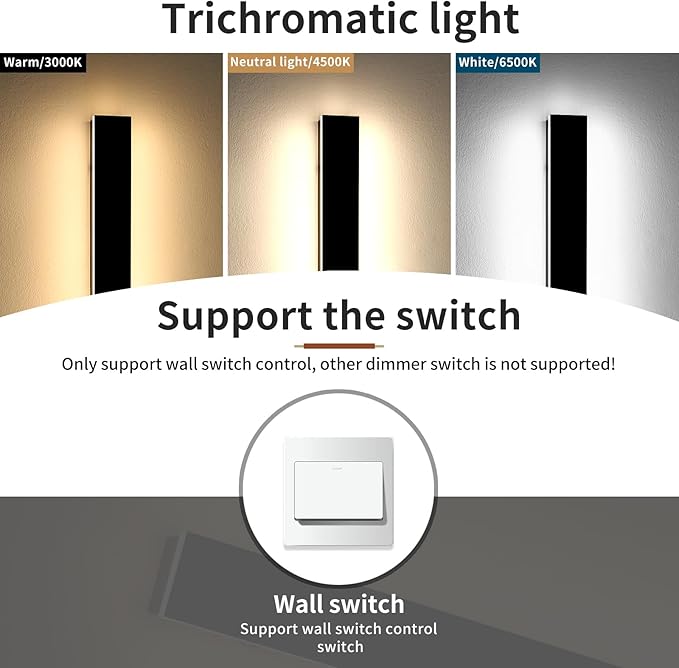 2 Pack Modern Outdoor Wall Light, 71inch Black Exterior Wall Mount Light Fixtures, 3 Color 3000K/4500K/6000K, IP65 Waterproof, Porch Wall Sconce, Long Linear Outside Lighting for Patio Garage Garden