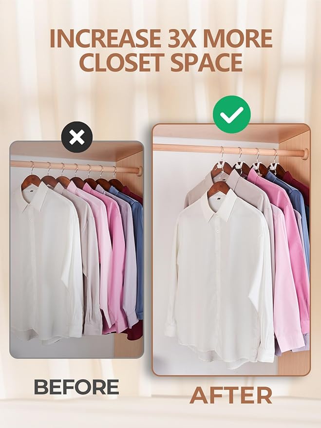 HOUSE DAY Space Saving Hanger Hooks 60 Pack, White Clothes Hanger Connector Hooks, Heavy Duty Hangers Hook Space Saver, Sturdy Hanger Connector Hook, Premium Cascading Hangers for Closet