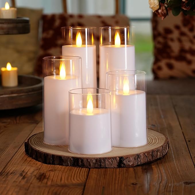 Homemory Realistic Flickering Battery Operated Candles, LED Fake Electric Candle with Remote Control and Timer, Flameless Candles for Home, Christmas Decoration, White, Set of 5