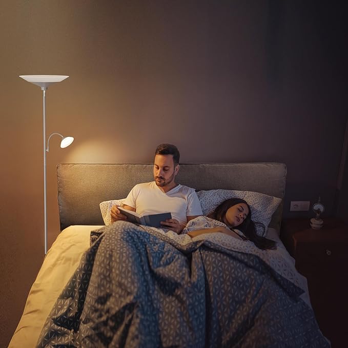 Sliver Gray Torchiere Floor Lamp with Reading Light, 4 Color Temperatures, Dimmable & Individual Light Control Standing Lamp, 34W Bright Tall Lamp with Remote for Living Room Bedroom Office