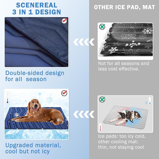 SCENEREAL Dog Cooling Mat for Crate, Thicken Self-Cooling Dog Pad Reversible (Cool & Warm), 48"x28" Pet Cool Bed for M Large XL Dogs,Kennel Sofa Mats Machine Washable, Durable Non-Toxic Gel, Outdoor