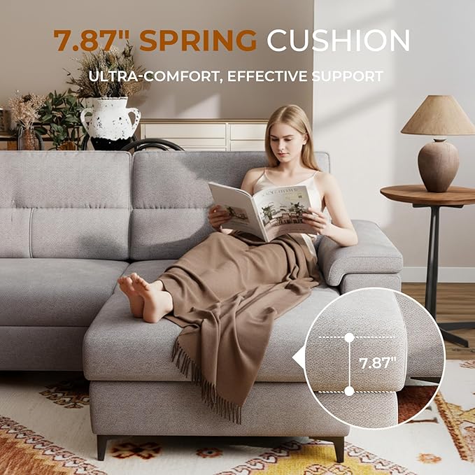 35" Large Storage Ottoman for Living Room, 7.8" Deep Seat Rectangular Ottoman Foot Rest for Couch, Chenille Storage Footstool Load 350 lb （Light Gray