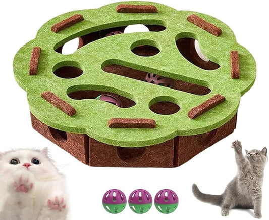 2025 New Cat Scratch Puzzle Box, Cat Nail File Enrichment Box, Nail File Stress Free ＆ Cats Puzzle Treat Dispenser, Durable, Interactive Scratching Post for Indoor Kittens to Scratch (Green, Round)