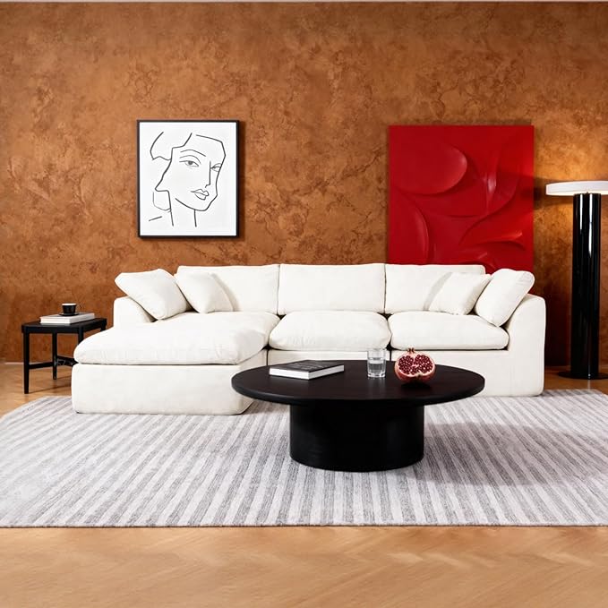 Cloud Modular Sectional Sofa Couch,110” L Sofa with Wide Armrest, Modern High-Density Sponge Compressed Sofa Couch for Living Room, Bedroom,No Assembly Needed (White, 3 Seats+1 Ottoman)