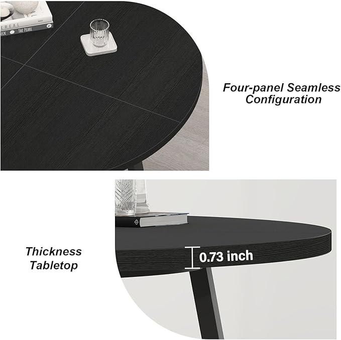 LVB 42 Inch Black Round Dining Table for 4 to 6, Circle Dining Tables, Modern Wood Metal Kitchen Tables, Round Dining Room Table for Home Kitchen Living Room,Black Oak