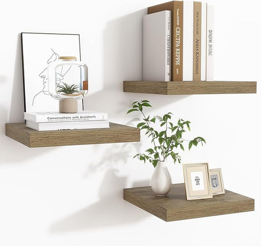 Fun Memories Floating Shelves for Wall - 9 Inch Square Shelves with Invisible Brackets, Small Wall Shelf for Living Room, Bathroom, Bedroom, and Kitchen Decor，Set of 3