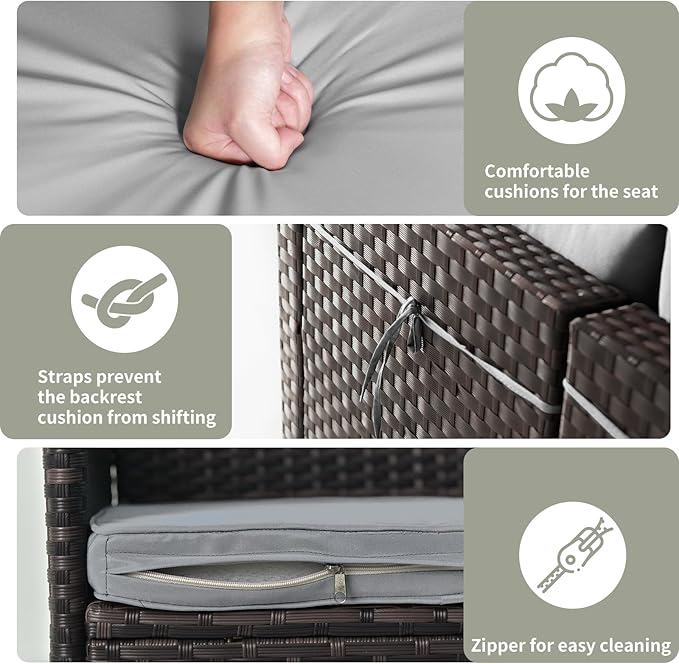 Gotland 13 Pieces Patio Furniture Set with Fire Pit Table Swivel Chairs, PE Rattan Outdoor Furniture Set with 29.5'' High Backrest 4’’ Thick Cushions Coffee Table, Patio Set for Porch, Deck, Grey