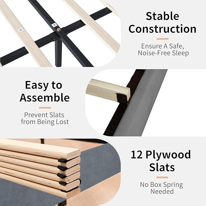 Full Size Upholstered Platform Bed Frame with Modern Wingback & Vertical Panel Headboard, Velvet Fabric, Wooden Legs & Slats Support, No Box Spring Needed, Noise-Free & Easy Assembly, Grey