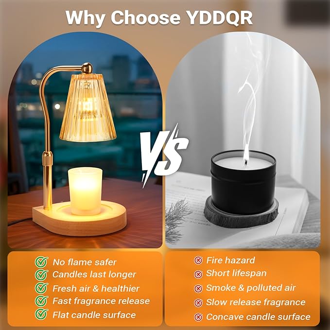 Candle Warmer Lamp with Timer Dimmer Adjustable Height, Gift for Women Mom, House Warming New Home Cozy Decor, Wax Melt Warmer for Jar Candles with 2 Bulbs