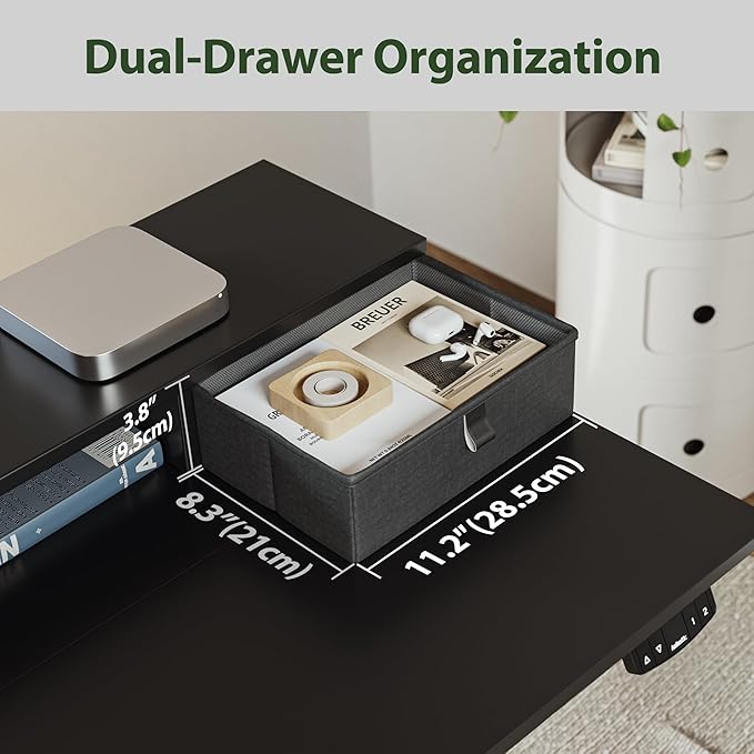 Agilestic 53x 24 Inches Height Adjustable Electric Standing Desk with 2 Drawers, Stand Up Electric Desk Adjustable Height, Sit Stand Computer Gaming Table with Splice Board, Black