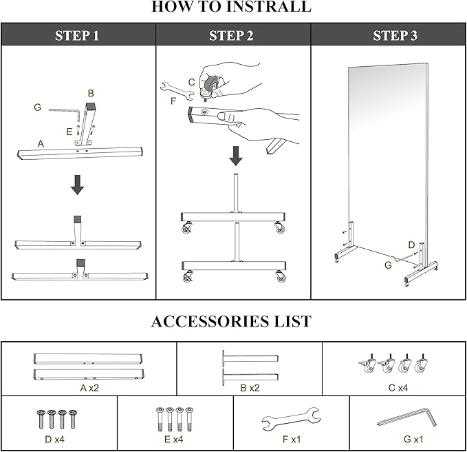 Full Length Mirror with Wheels, 71 "x 40", White, Nano Film Material Without Glass, shatterproof, Safe, Lightweight, only 13lbs Easy to Move and Install, for Home Gym, Dance & Yoga Studios.