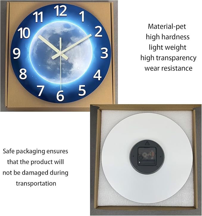 Blue Decorative Wall Clock for Kids 16 Inch Large Glow in The Dark Clock for Living Room Decor Analog Wall Clock Silent Non Ticking