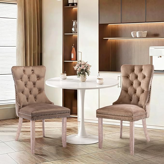 SoarFlash Kitchen Table and Chairs for 2, 24" Dining Table Set for 2 with Velvet Upholstered Chairs, 3 Piece Round Kitchen Table Set, Dining Room Table Set for Small Space, Apartment