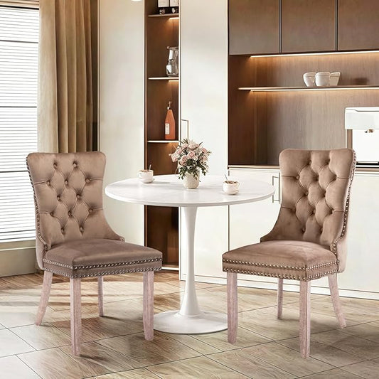 SoarFlash Kitchen Table and Chairs for 2, 24" Dining Table Set for 2 with Velvet Upholstered Chairs, 3 Piece Round Kitchen Table Set, Dining Room Table Set for Small Space, Apartment