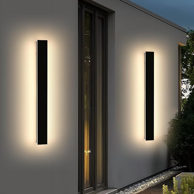 2 Pack 47.2inch Modern Outdoor Wall Light Fixture, IP65 Waterproof LED Wall Mounted Sconce, 3 Color 3000K/4500K/6000K, 42W, Black Exterior Lighting for House, Backyard, Garden, Garage