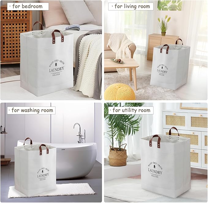 COMFY HOMI 2Pack 76L Laundry Basket & Hamper, Large Collapsible Waterproof Clothes Baskets with Handles, Freestanding Laundry Hampers for Bedroom Bathroom Dorm - 15.8x11.8x21.7 Inch - all white