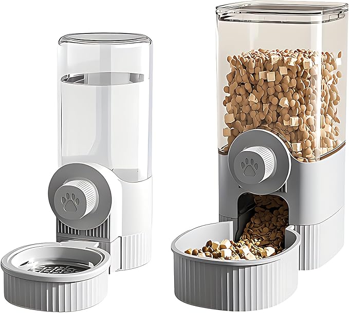 GPY Automatic Hanging Gravity Pet Feeder and Water Dispenser Set ，Automatic Rabbit Feeder and Dog Water Dispenser for Dogs Cats Pets Animals Large Capacity (Blue Water Feeder&Food Feeder) (Grey)