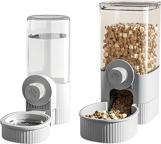 GPY Automatic Hanging Gravity Pet Feeder and Water Dispenser Set ，Automatic Rabbit Feeder and Dog Water Dispenser for Dogs Cats Pets Animals Large Capacity (Blue Water Feeder&Food Feeder) (Grey)