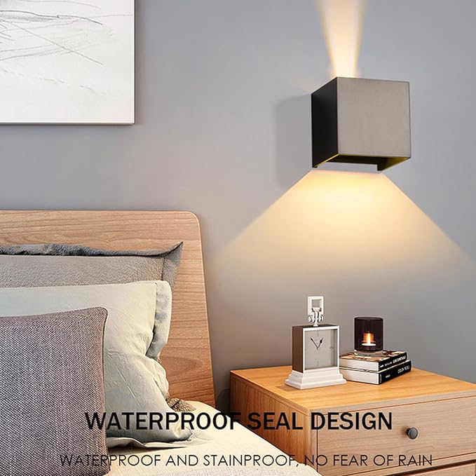 2 Pack Outdoor Sconces Wall Lights LED 20W Exterior/Interior Up and Down Lights IP65 Waterproof Modern Outdoor Lighting Fixtures Square Aluminum Wall Mount Light Black 3000K Warm Lights