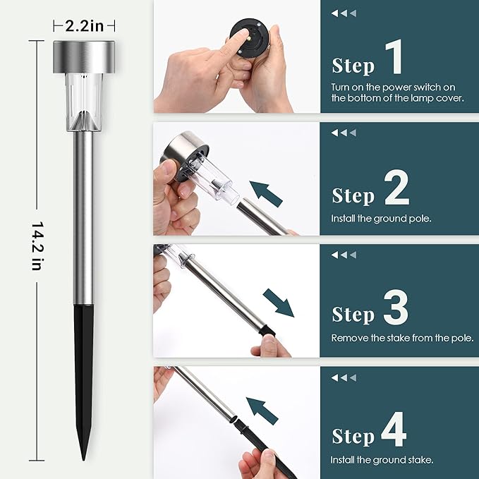 SOLPEX 16 Pack Solar Outdoor Lights Pathway, Stainless Steel Solar Lights Outdoor Waterproof,LED Landscape Lighting Walkway for Landscape/Patio/Lawn/Yard/Driveway-Cold White