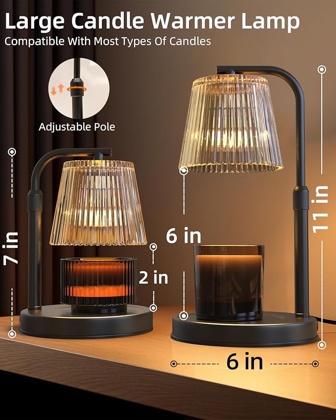 Candle Warmer Lamp with Timer Dimmable - Adjustable Electric Wax Melt Warmer Scented Large Jar Candles Lights, House Warming Birthday Gifts for Women, Glass Vintage New Home Living Room Decor, Dark