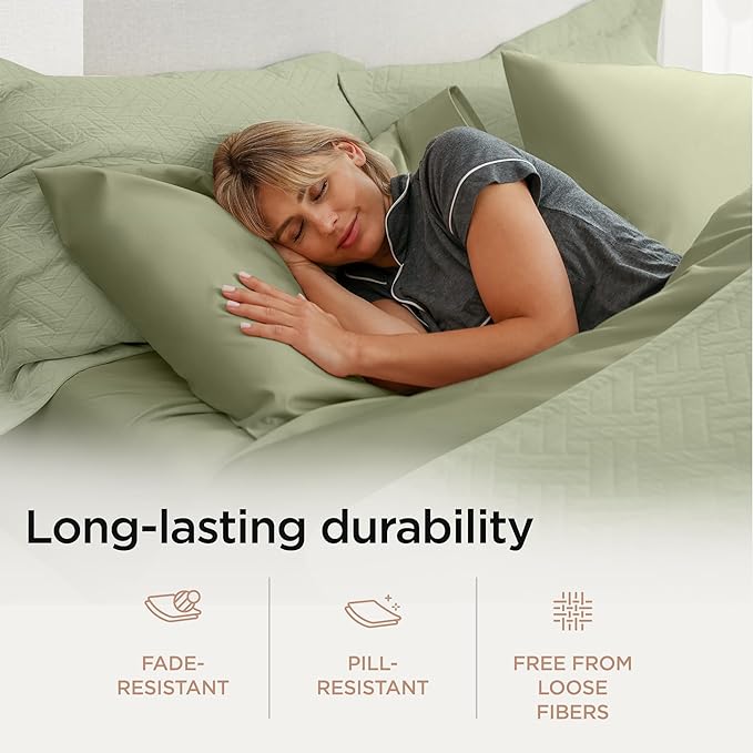 Threadmill 100% Cotton Sheets for Full Size Bed - 600 Thread Count Full Bed Sheets Set with 16” Deep Pocket - Sateen Weave 4-Piece Bedding Set with Cooling Effect, Sage Green