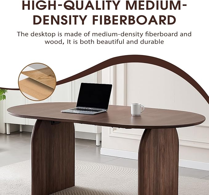 71'' Wood Dining Table,Oval Kitchen Table for 6-8,Walnut Table with Dual Pedestal Base,Farmhouse Dining Table Ideal for Kitchen,Dining Room(Easy to Assemble)