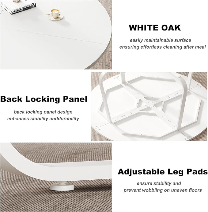 LVB Modern Round Dining Table, Wood Metal Kitchen Tables,Industrial Large Dinner Room Tables for 6 to 8, Circle Dining Room Table for Home Kitchen Living Room,White Oak,60 Inch