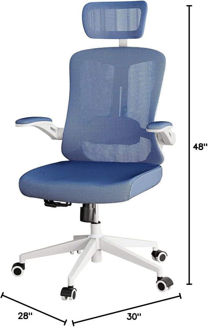 Ergonomic Office Chair - 400LB Comfy Desk Chairs with Adjustable Headrest and Lumbar Back Support, Mesh Computer Chairs with Wheels and Arms for Home Office, Study, Bedroom and Dorm (04blue)