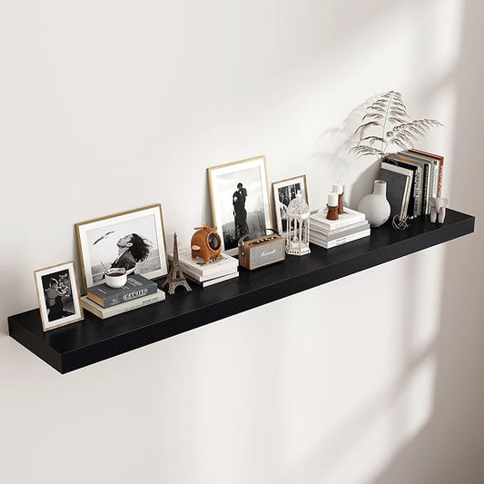 Floating Shelves for Wall, 72 Inch Wide x 12 Inch Deep Floating Shelves, Long Wood Floating Wall Shelf Shelves for Living Room Bathroom Bedroom Kitchen Home - (Black, 72" W x 12" D x 2" H)