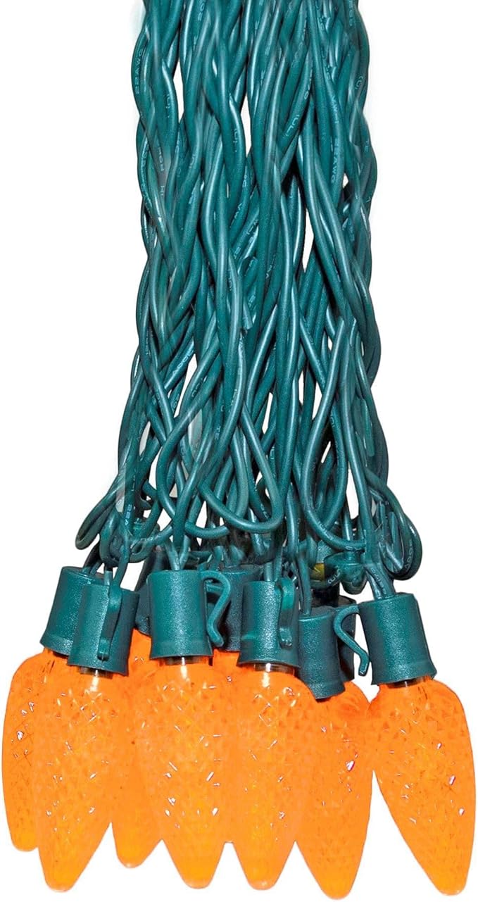 Novelty Lights 25 Feet 25 Light C9 Diamond Faceted LED String Lights, Amber, Pre-Lamped Holiday Lights on Green Wire, UL Listed Indoor/Outdoor, Connectable End-to-End