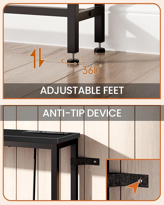 70.9" Narrow Console Table with Power Outlet 7.1" Skinny Sofa Table, Long Behind Couch with Charging Station for Hallway, Living Room Black TXG18UBB