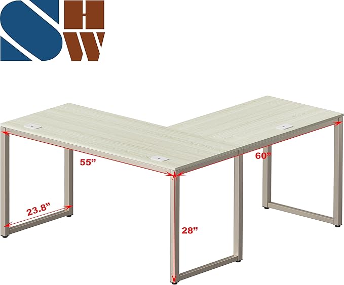 SHW 55 x 60 Inches Commercial-Grade L-Shape Corner Office Computer Desk, Maple