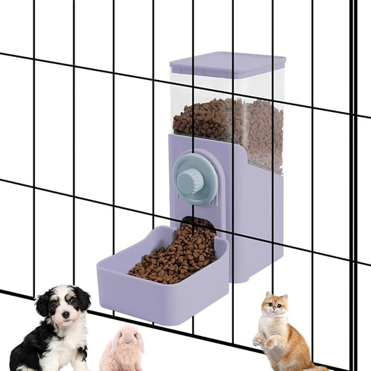 Hanging Automatic Pet Food Dispenser, Auto Gravity Rabbit Ferret Bunny Hedgehog Feeder Dispenser, Cat Dog Food Bowl for Cage Hanging (Purple)