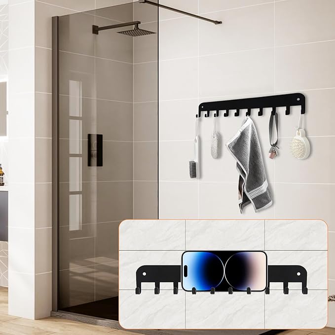 2 Pack Key Holder Wall Mount, 10 Hooks Car Key Holder for Wall, No Drilling Required, Key Rack Adhesive, Keys Hanger on Wall, Key Rack Wall Mount for Entryway, Living Room, Hallway (Black)