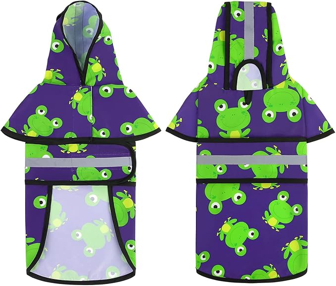 HDE Dog Raincoat Jacket Reflective Adjustable Hooded Pet Poncho Rain Coat with Leash Hole for Small to X-Large Dogs Frogs - S