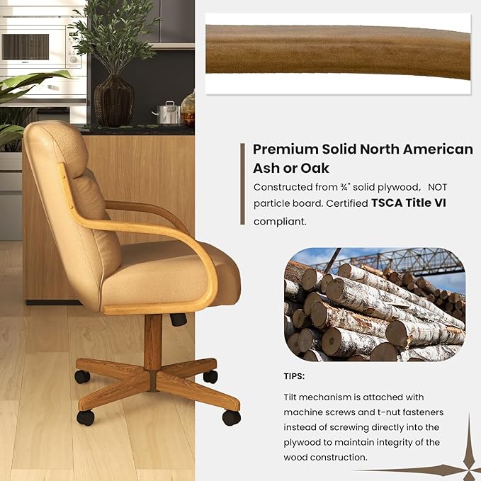 Chromcraft Douglas Set of 1 Classic Caster Swivel Tilt Dining Chairs Swivel Tilt Dining Chairs, Kitchen Chairs (Taupe-Chestnut)