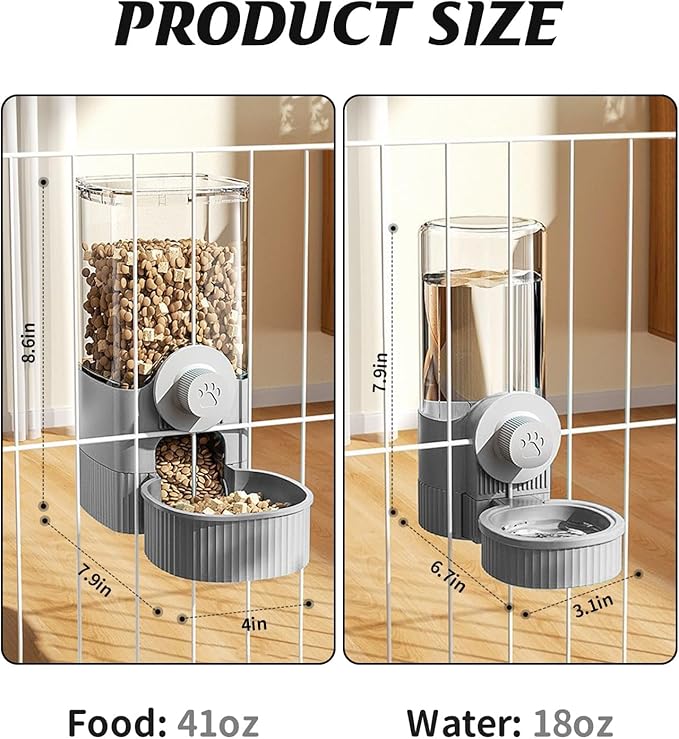 GPY Automatic Hanging Gravity Pet Feeder and Water Dispenser Set ，Automatic Rabbit Feeder and Dog Water Dispenser for Dogs Cats Pets Animals Large Capacity (Blue Water Feeder&Food Feeder) (Grey)