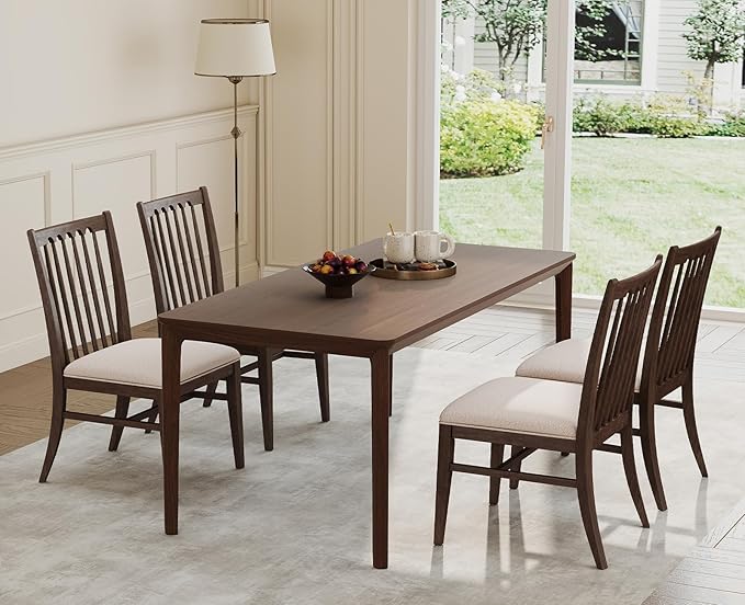 chairus Upholstered Kitchen Chairs Set of 2, Walnut Wooden Barrel Dining Chairs with Slat Back Double-Layer Cushion Farmhouse Accent Chairs for Dining Room/Living Room/Restaurant, Linen Beige