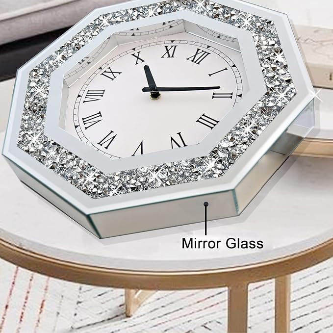 Wall Clock, Octagon Mirror Glass Clock, Cute Diamond 20-inch Non-Ticking Clock for Wall Décor, Perfect Home Decor for Bedroom, Bathroom Motif, Dining Room(Excluding Batteries.)