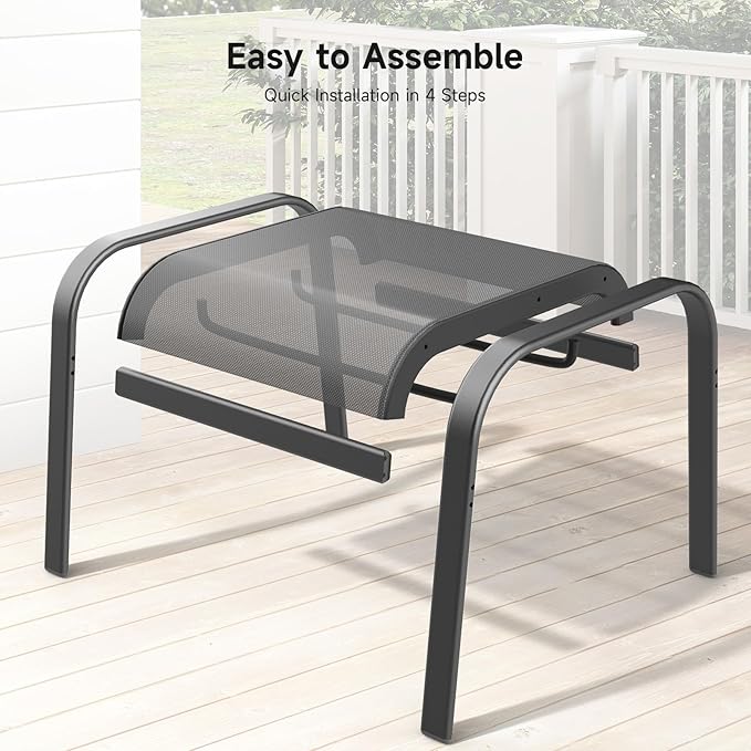 ONBRILL Outdoor Ottoman Set of 2, All Weather Outdoor Foot Stool with Supportive Textliene and Metal Frame, Stackable Oversized Outdoor Foot Rest for Furniture Patio Garden Pool, Grey