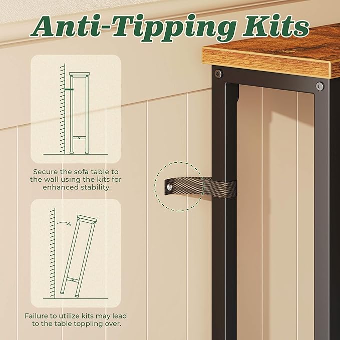 SUPERJARE 78.8 inch Narrow Console Table with Outlet, Sofa Tables, Behind Couch Table, Long Entryway Tables with Charging Station, for Living Room, Rustic Brown