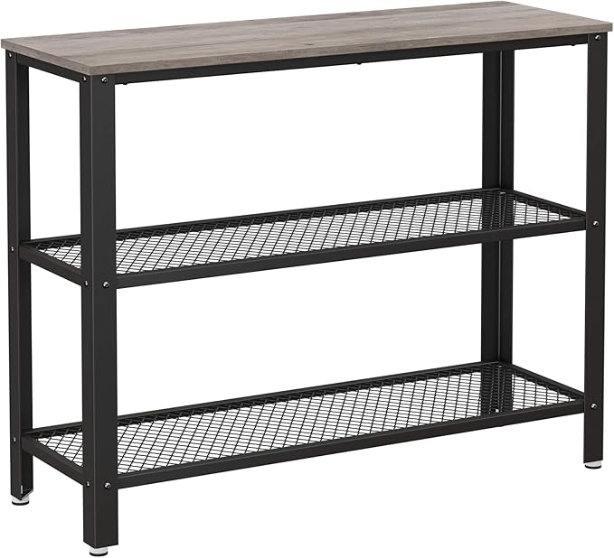 VASAGLE 40" Industrial Console Table, 3 Tier Entryway Table with Storage Shelf, Narrow Sofa Table for Living Room, Hallway, Entrance Hall, Corridor, Bedroom, Greige and Black ULNT081B02
