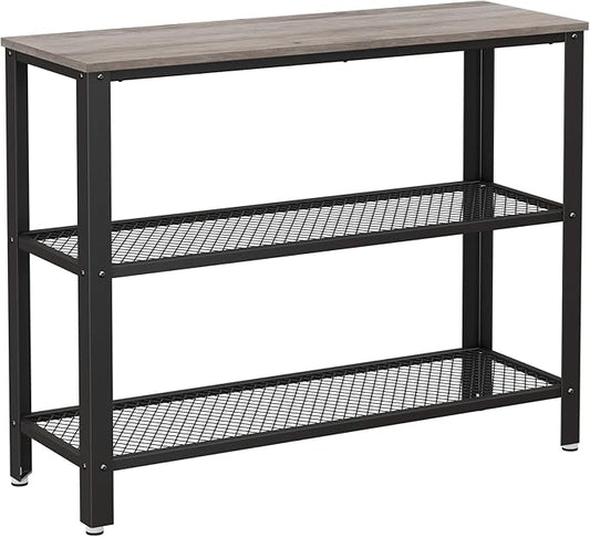 VASAGLE 40" Industrial Console Table, 3 Tier Entryway Table with Storage Shelf, Narrow Sofa Table for Living Room, Hallway, Entrance Hall, Corridor, Bedroom, Greige and Black ULNT081B02