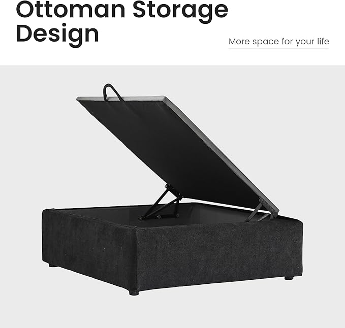 WJShome 122.82" Cloud Modular Sectional Sofa, L Shaped Couch Filled with Down, Minimalist Wide Deep Seat Couches for Living Room Apartment Lounge Bedroom (Black, 3 Seater+1 Ottoman)